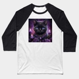 Witchy Black British Shorthair Cat Baseball T-Shirt